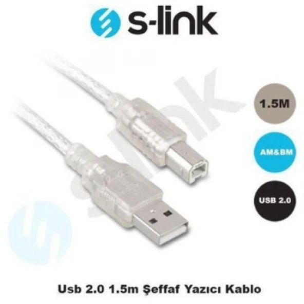 S-LINK SL-U2015 USB 2.0 ŞEFFAF 1.5M YAZICI KABLO ürün görseli 1