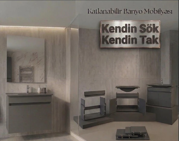 Creavit Flexio 65 Cm Katlanabilir Banyo Dolabı Antrasit Set ürün görseli 1