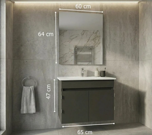 Creavit Flexio 65 Cm Katlanabilir Banyo Dolabı Antrasit Set - Resim 3