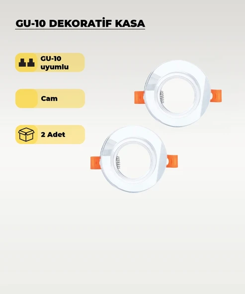 GU10 Dekoratif Cam Spot Kasa (2 Adet) – Gömme Tavan Uyumlu, Şık Tasarım ürün görseli 1