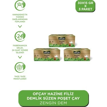 Ofçay Hazine Zengindem Demlik Poşet Çay 3 lü Set 12 Paket 30 Adet 15 gr Ekonomik Paket ürün görseli 1