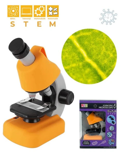 Temel Sarı STEM Mikroskop Seti 100x 400x 1200x Plastik Gövdeli Bilim Kiti ürün görseli 1