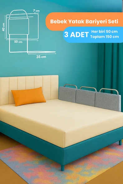 Miralay Yeni Nesil Yatak Bariyeri 50 x 40 cm Gri ( 3 Adet) ürün görseli 1