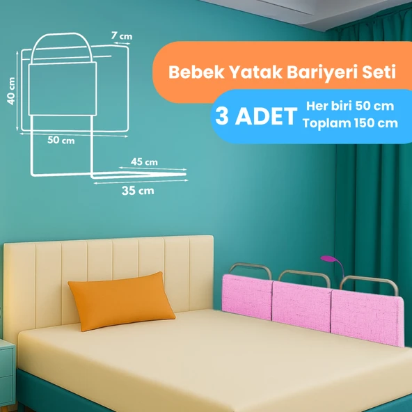 Miralay Yeni Nesil Yatak Bariyeri 50x40 cm Pembe ( 3 Adet) ürün görseli 1