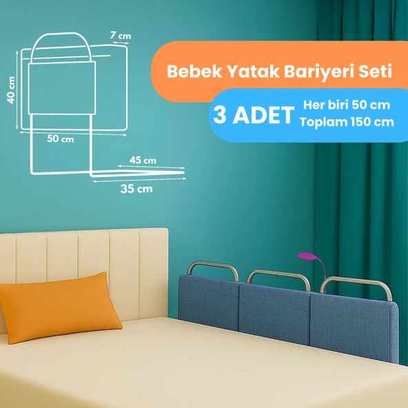 Miralay Yeni Nesil Yatak Bariyeri 50 x 40 cm Mavi ( 3 Adet) ürün görseli 1