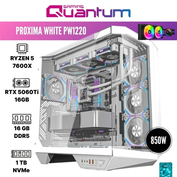 Quantum Gaming Proxima White PW1220 Ryzen 5 7600X 16GB DDR5 1TB NVMe RTX5060Ti 16GB 240MM Sıvı Soğutmalı Gaming Desktop ürün görseli 1