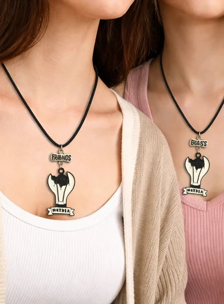 Best Friends 2’li Kolye Seti Siyah İpli Metal Balon Figürlü Unisex ürün görseli 1