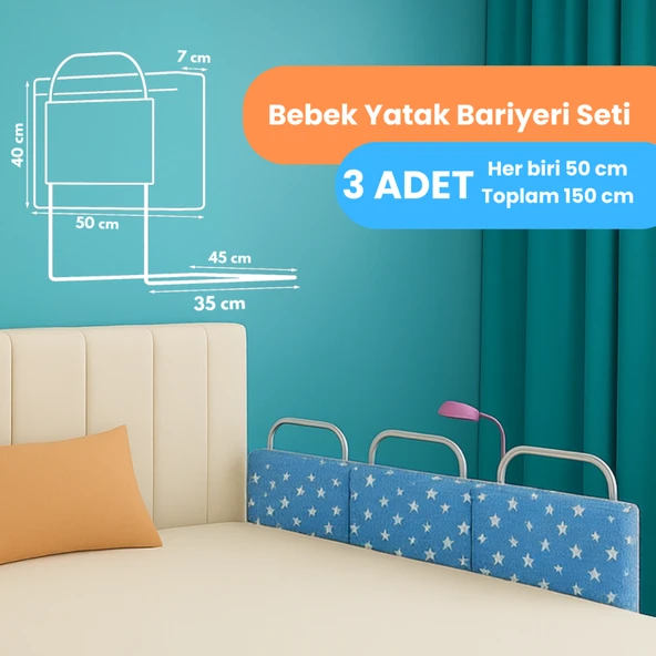 Miralay Yeni Nesil Yatak Bariyeri 50 x 40 Mavi Yıldız ( 3 Adet) ürün görseli 1