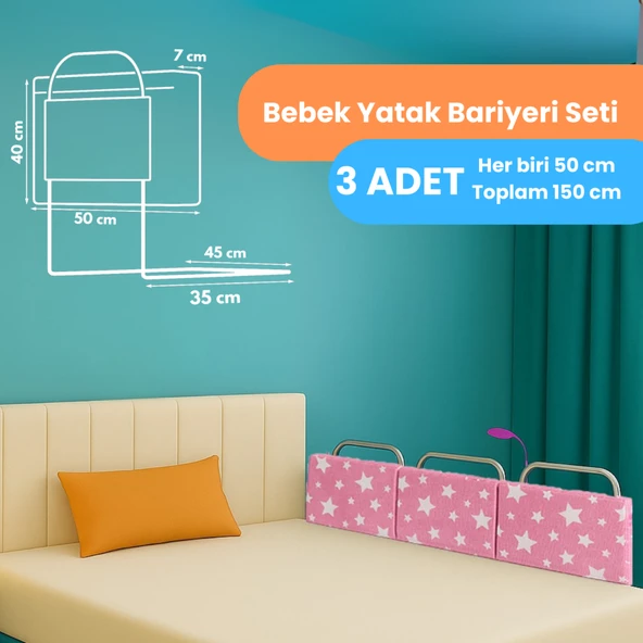 Miralay Yeni Nesil Yatak Bariyeri 50 x 40 Pembe Yıldız ( 3 Adet ) ürün görseli 1