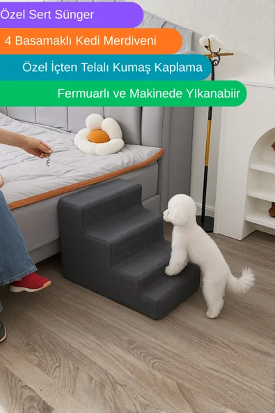 Miralay Özel Sünger Ve Özel Kumaşlı 4 Basamaklı Basamaklı Kedi Köpek Merdiveni ürün görseli 1
