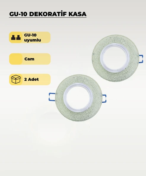 Su Yeşili GU10 Uyumlu Kristal Cam Spot Kasa (2 Adet) – Dekoratif Gömme Tavan Uyumlu ürün görseli 1