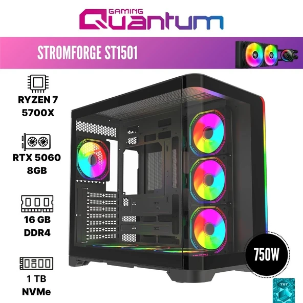 Quantum Gaming Stormforge ST1501 Ryzen 7 5700X 16GB DDR4 1TB NVMe RTX5060 8GB 240MM Sıvı Soğutmalı Oyuncu Bilgisayarı ürün görseli 1