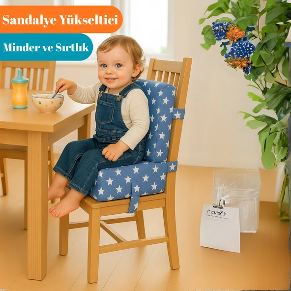 Miralay Bebekler ve Çocuklar İçin Sandalye Yükseltici Mama Sandalyesi Minderi Mavi Yıldız ürün görseli 1