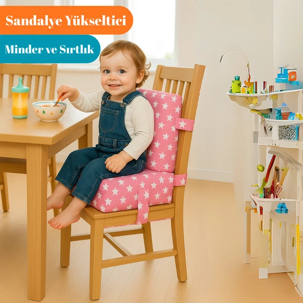 Miralay Bebekler ve Çocuklar İçin Sandalye Yükseltici Mama Sandalyesi Minderi Pembe Yıldız ürün görseli 1