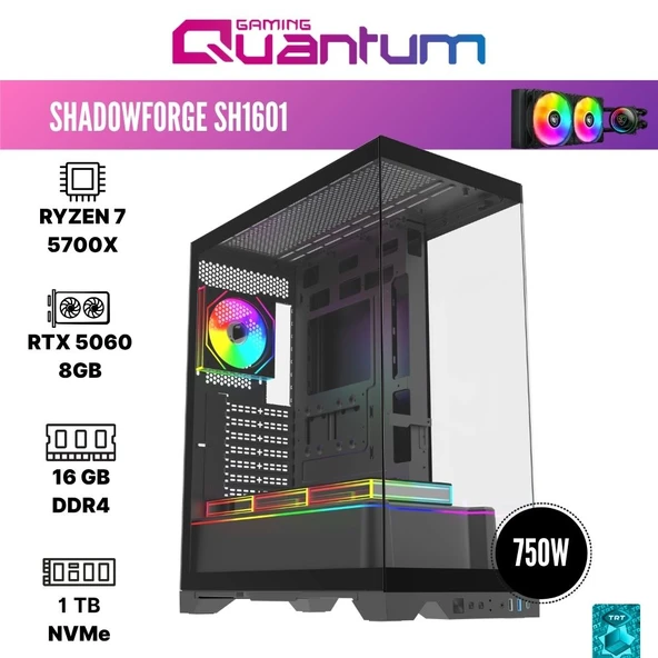 Quantum Gaming Shadowforge SH1601 Ryzen 7 5700X 16GB DDR4 1TB NVMe RTX5060 8GB 240MM Sıvı Soğutmalı Oyuncu Bilgisayarı ürün görseli 1