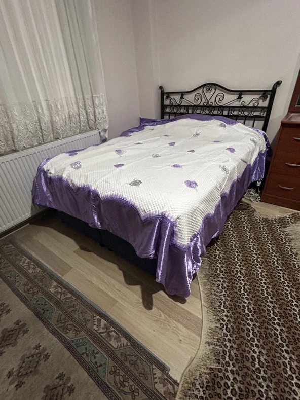 Farmlove Kırkyama pamuk saten pike yatakörtüsü çeyizlik elyapımı- Lila ürün görseli 1