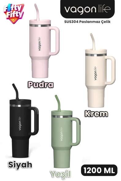 Tumbler Quencher Cup 1200 ML Pipetli Rahat İçim Kulplu SUS304 Paslanmaz Çelik 1.2L Termos 1103-1200ML ürün görseli 1