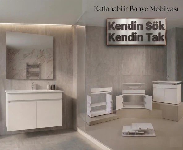 Creavit Flexio 80 cm Katlanabilir Banyo Dolabı Beyaz Set ürün görseli 1