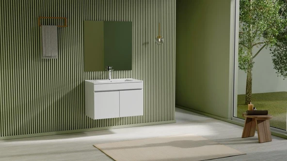 Creavit Flexio 80 cm Katlanabilir Banyo Dolabı Beyaz Set - Resim 4