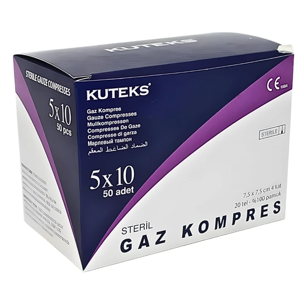 Kuteks Steril Gaz Kompres 7,5 x 7,5 Cm 5li 10 Paket 50 Adet ürün görseli 1