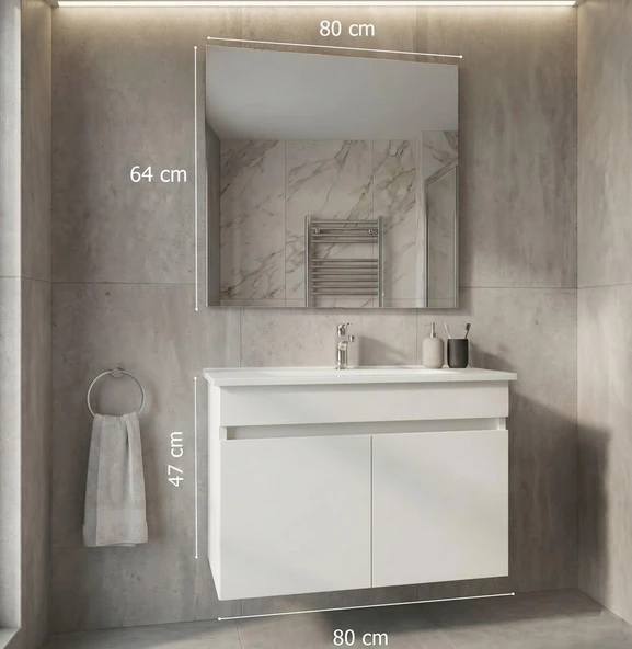 Creavit Flexio 80 cm Katlanabilir Banyo Dolabı Beyaz Set - Resim 7