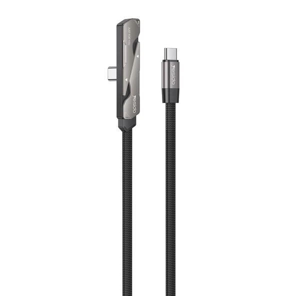 Yesido CA207 60W Type-C to Type-C Standlı Örgülü Hızlı Şarj ve Data Kablosu - Siyah ürün görseli 1