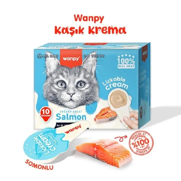 Wanpy Somonlu Kaşıklı Kedi Ödül Kreması 10*16 gr ürün görseli 1
