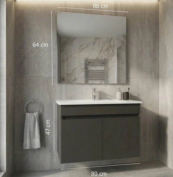 Creavit Flexio 80 cm Katlanabilir Banyo Dolabı Antrasit Set - Resim 2