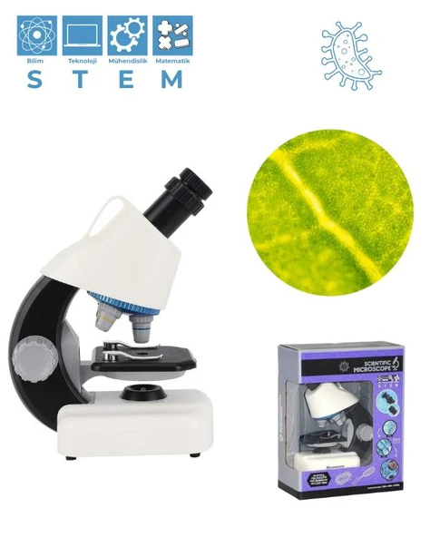 Temel Beyaz STEM Mikroskop Seti 100x 400x 1200x Plastik Gövdeli Bilim Kiti ürün görseli 1