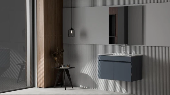 Creavit Flexio 80 cm Katlanabilir Banyo Dolabı Antrasit Set - Resim 5