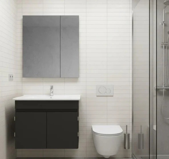 Creavit Flexio 80 cm Katlanabilir Banyo Dolabı Antrasit Set - Resim 4