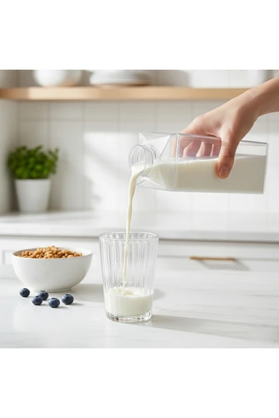 4’lü Set 1000 ml Şeffaf Süt Kutusu Tasarımlı Akrilik Matara - Buzdolabı İçi Düzenleyici Şişe ürün görseli 1