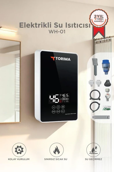 Şofben Elektrikli Su Isıtıcı 7000W Banyo Mutfak Tipi Duvara Monte Su Isıtıcısı WH01 Siyah ürün görseli 1