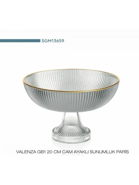 Sigma Valenza Gold Detaylı Ayaklı Cam Sunumluk 20 cm ürün görseli 1