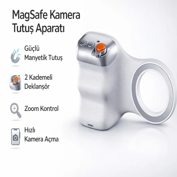 MagSafe Kamera Tutuş Aparatı Manyetik Telefon Tutucu 2 Kademeli Deklanşör Zoom Kontrol Bluetooth Uzaktan Kumandalı ürün görseli 1