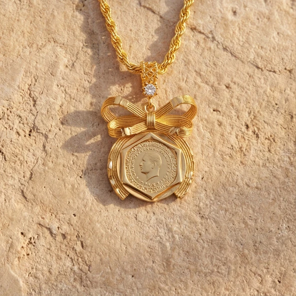 Altın Kaplama Çeyrek Altınlı Kolye  45 CM BND-200 ürün görseli 1