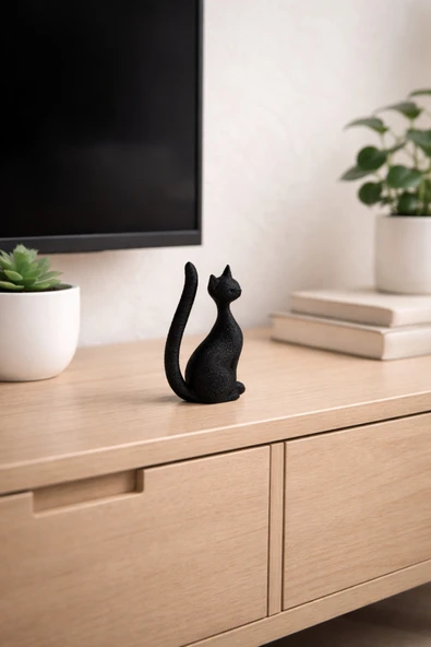 Kedi Figürlü Modern Biblo 10 cm – Siyah Modern Minimal Dekor Tv Ünitesi Masa Kitaplık Aksesuarı ürün görseli 1