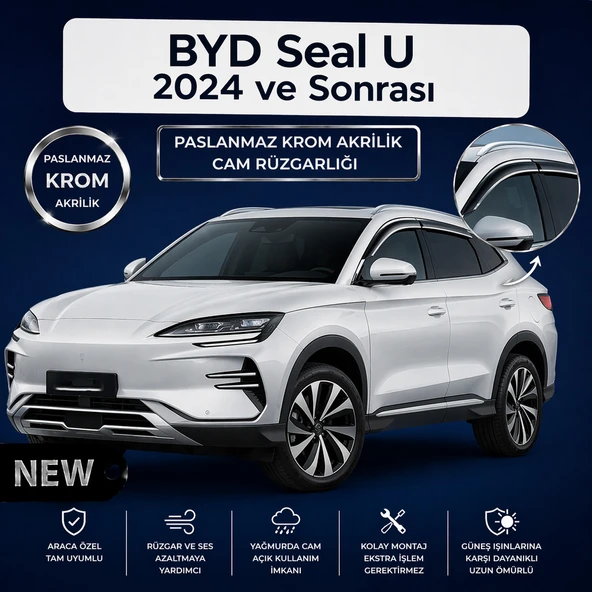 Paslanmaz Krom Akrilik Cam Rüzgarlığı BYD Seul Seal U 2024 Ve Sonrası ile uyumlu ürün görseli 1