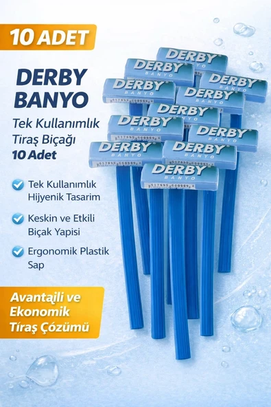 Vexor Derby Banyo Tek Kullanımlık Tıraş Bıçağı 10 Adet Plastik Saplı Ekonomik Pratik Tıraş Jileti ürün görseli 1