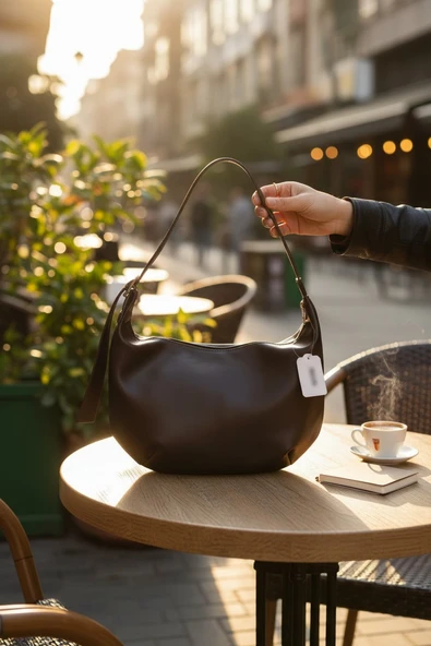 Enoch Kadın Omuz Çantası Pürüzsüz Dokulu Minimalist Hobo Kol Çantası ürün görseli 1