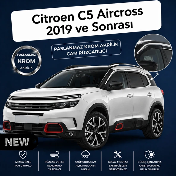 Paslanmaz Krom Akrilik Cam Rüzgarlığı Citroen C5 Aircross 2019 Ve Sonrası ile uyumlu ürün görseli 1