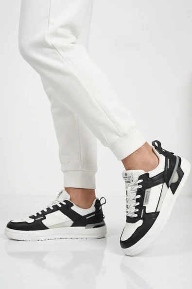 Beyaz Siyah Bağcıklı Erkek Sneaker ürün görseli 1