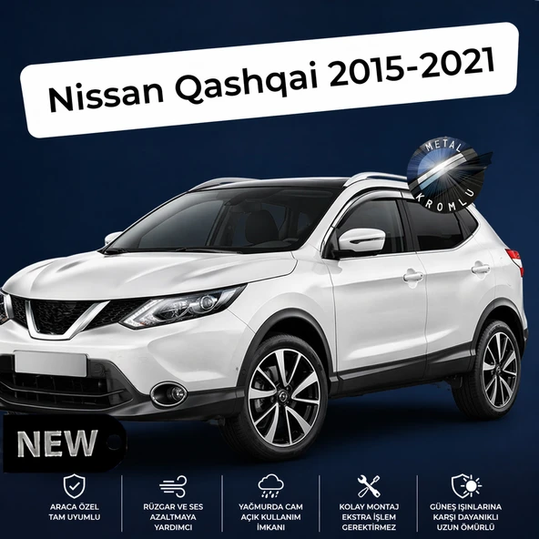 Paslanmaz Krom Akrilik Cam Rüzgarlığı Nissan Qashqai 2015-2021 ile uyumlu ürün görseli 1