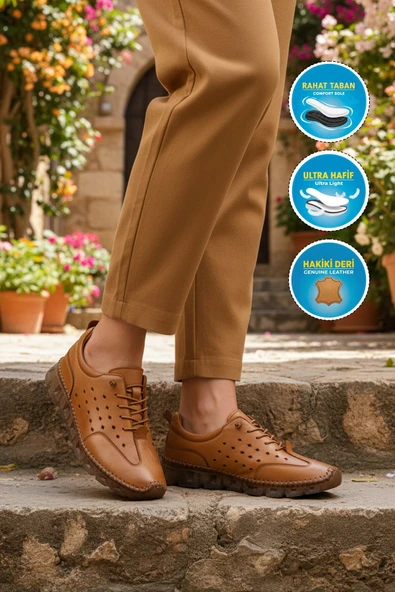 Taba Hakiki Deri Kadın Casual Ayakkabı - Resim 3