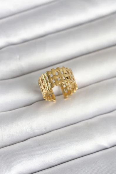 316L Çelik Gold Renk Hasır Model Kadın Yüzük - TJ-BYK4161 ürün görseli 1