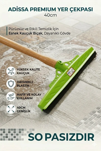 Adissa Premium Yeşil Çekpas Çekçek Yersil Ucu 40 Cm Sağlam Kauçuk Dayanıklı Plastik (Sap Hariçtir) ürün görseli 1