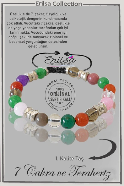 Sertifikalı Silver Hematitli - 7 Çakra Doğal Taş Bileklik - Akik Ametist Kuvars Aventurin ürün görseli 1