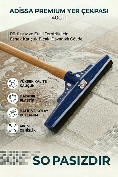 Adissa Premium Mavi Çekpas Çekçek Yersil Ucu 40 Cm Sağlam Kauçuk Dayanıklı Plastik (Sap Hariçtir) ürün görseli 1