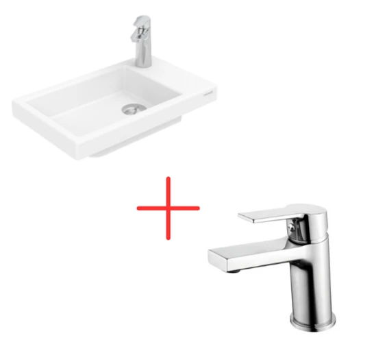 Creavit Elmas Tezgah Üstü Lavabo 30X50 cm Beyaz Ve Luna Lavabo Bataryası (TP026+LN1500) ürün görseli 1