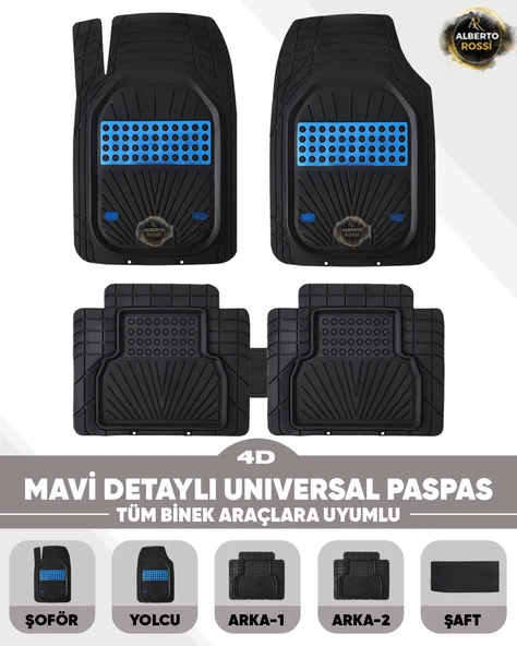 Chery Tiggo 8  2023-2025 Model Uyumlu 4D LİNE MAVI Havuzlu Paspas Universal-Yumuşak Kaymaz Taban ürün görseli 1